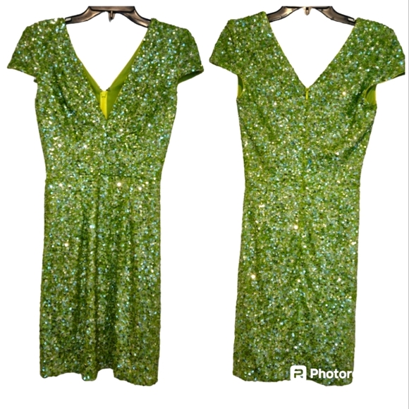 DRESS THE POPULATION Zoe V-Neck Green Sequin Bodycon Mini  Dress - Picture 4 of 15